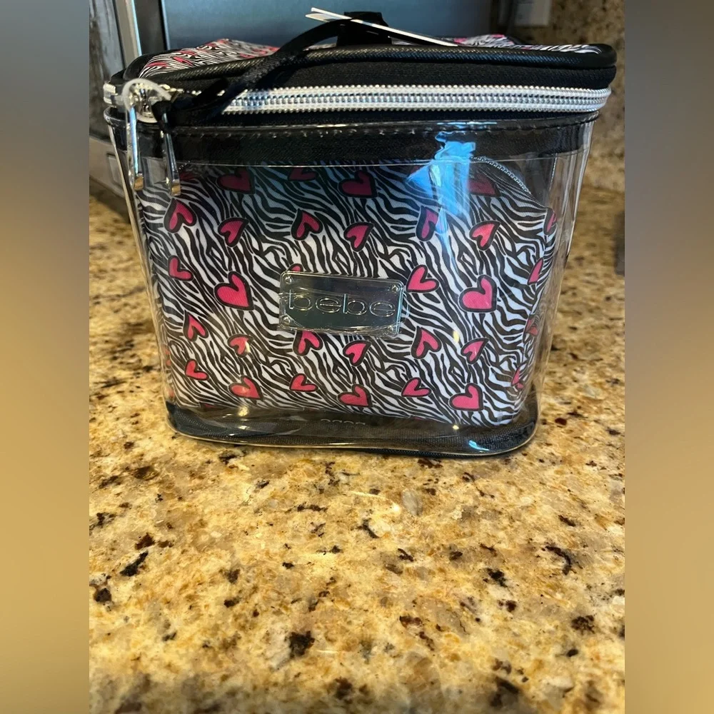 Bebe Pink Heart and Zebra Print Cosmetic Bag Set